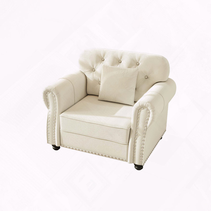 Velours Chesterfield canapé garniture cloutée capitonnée, Beige / Blanc