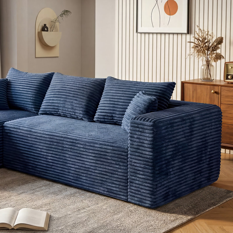 Causeuse en velours côtelé de 59 po de largeur, causeuse modulaire rembourrée avec ressorts ensachés et 3 coussins, aucun composant modulaire requis pour le salon et la salle multimédia