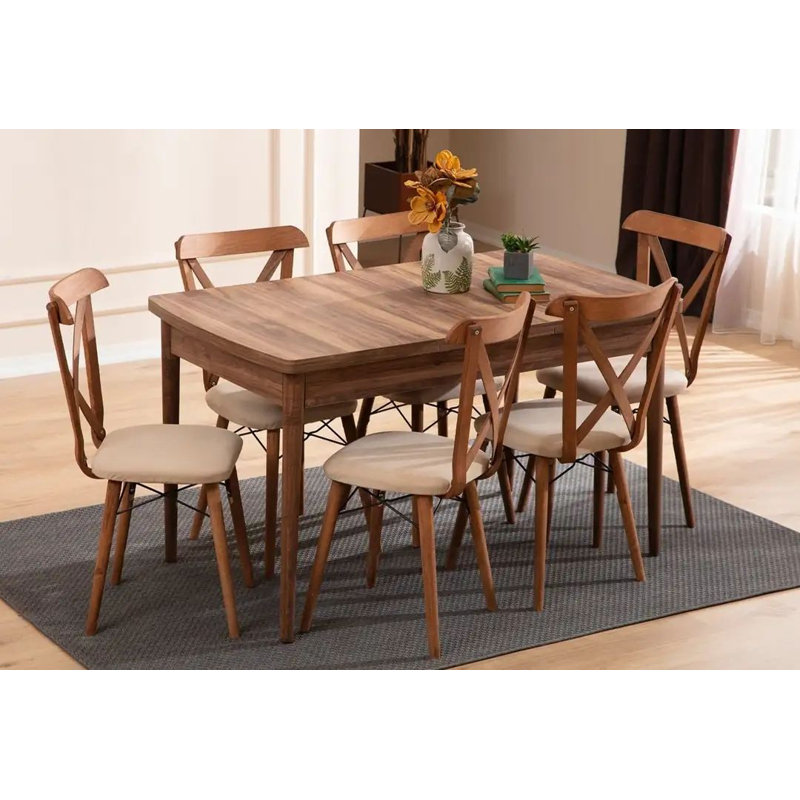 Ensemble de table et chaises de salle à manger extensible, 7 pièces : table, 6 chaises