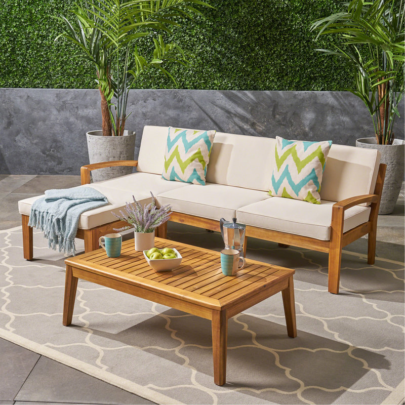 L Shape 3Pcs Acacia Sectional Patio Sofa Set