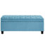 Banc de rangement bleu avec boutons et tissu d'ameublement en lin sur pieds en bois rembourrés - Tissu-474723128