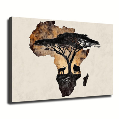 Carte de l'Afrique, grande impression sur toile tendue avec châssis pour salon et chambre à coucher