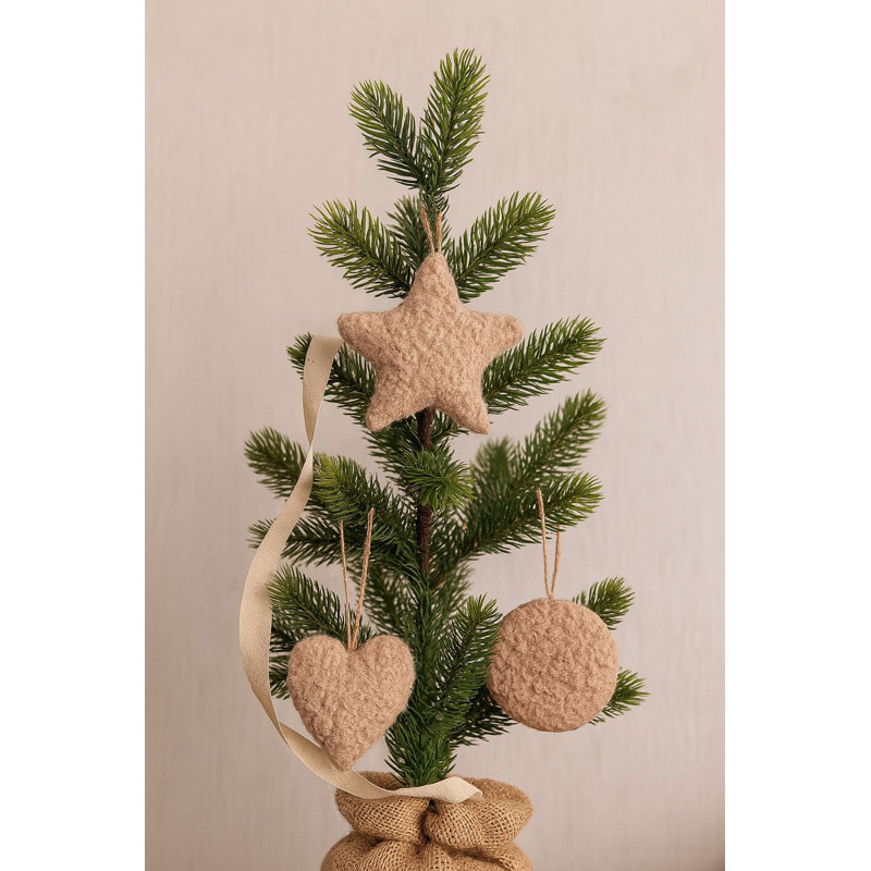 Set of 3 Christmas Ornaments, Brown, 4.7 x 4.7 x 5.1 inches | Made of 80% Polyester & 20% Jute | Bead Silicone, Easy to Clean with Damp Cloth | Perfect Holiday Decor for Home & Festive Celebrations