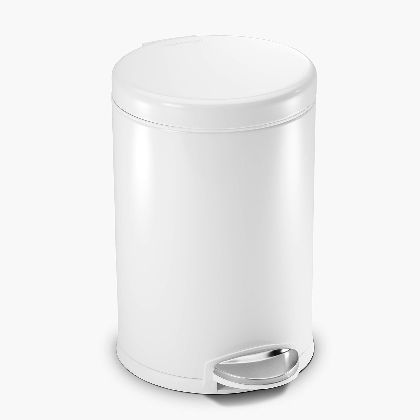 simplehuman 1.2gal Round Step-On Trash Can, White Steel