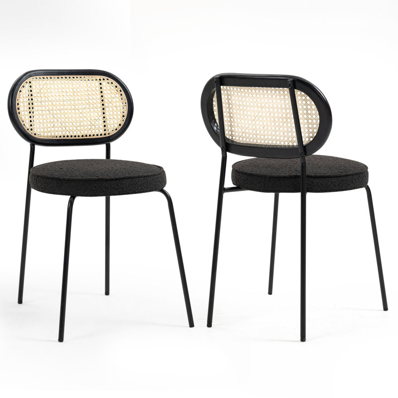 Boucle Low Rattan Back Side Chair, Black