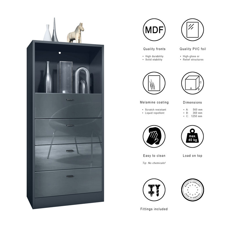 Frano 4 Drawer 56Cm W Chest of Drawers, Anthracite matt/Gray high gloss