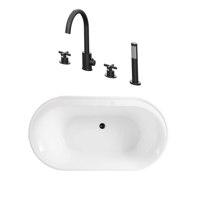60" x 33" Freestanding  Acrylic Bathtub with Faucet, Oil Rubbed Bronze