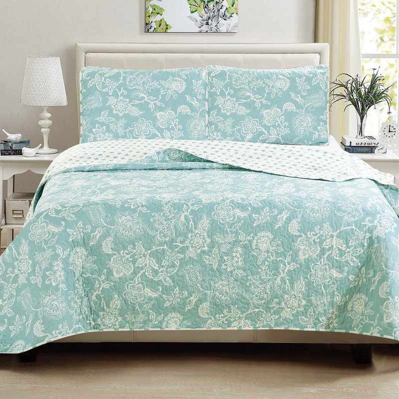 Gray King Reversible Microfiber Floral Quilt Set