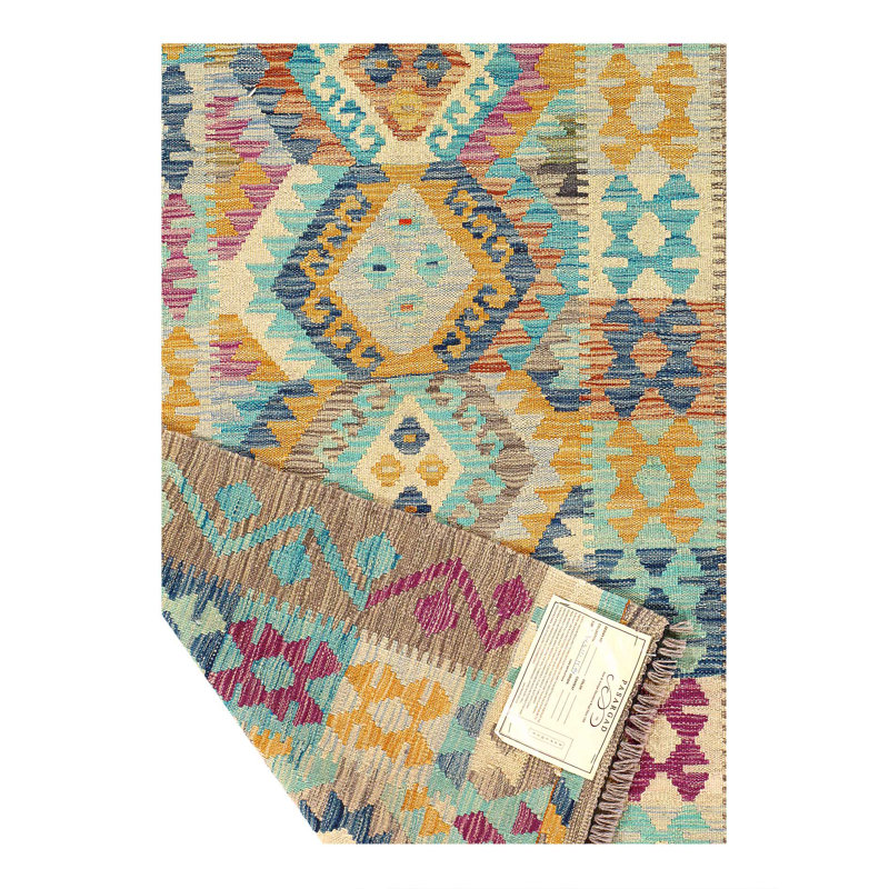 Tapis kilim réversible en laine tissée à plat sur laine 3 pi 3 po x 5 pi