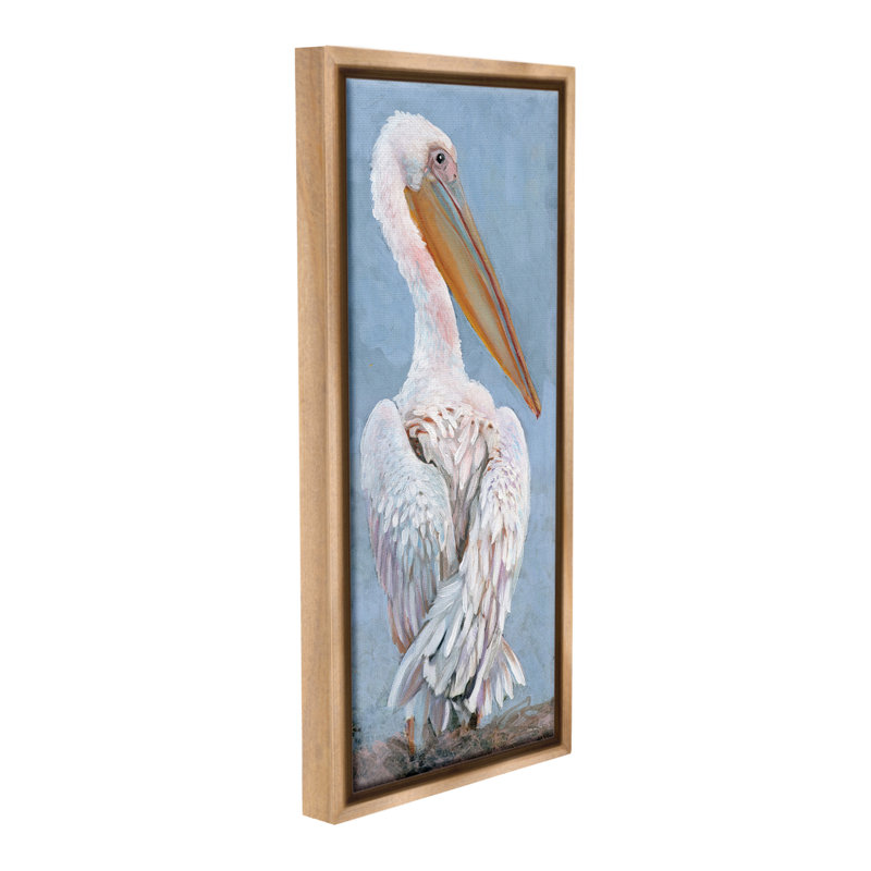 «Pelican From Back View Floater Frame» par Steller Design Studio sur toile, H 25 po x l 11 po, Cadre flottant orme Montalcino