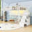 Metal Loft Bed with USB Ports, Shelves, Light Strip and Stairs-469596461-469596457