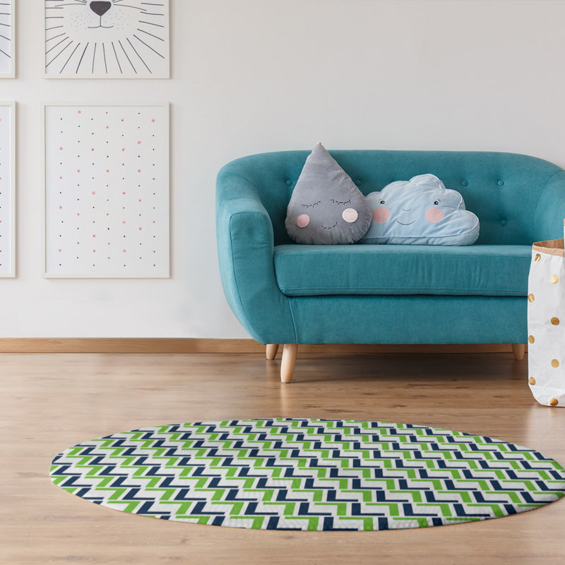Tapis rond bleu / vert à motif géométrique