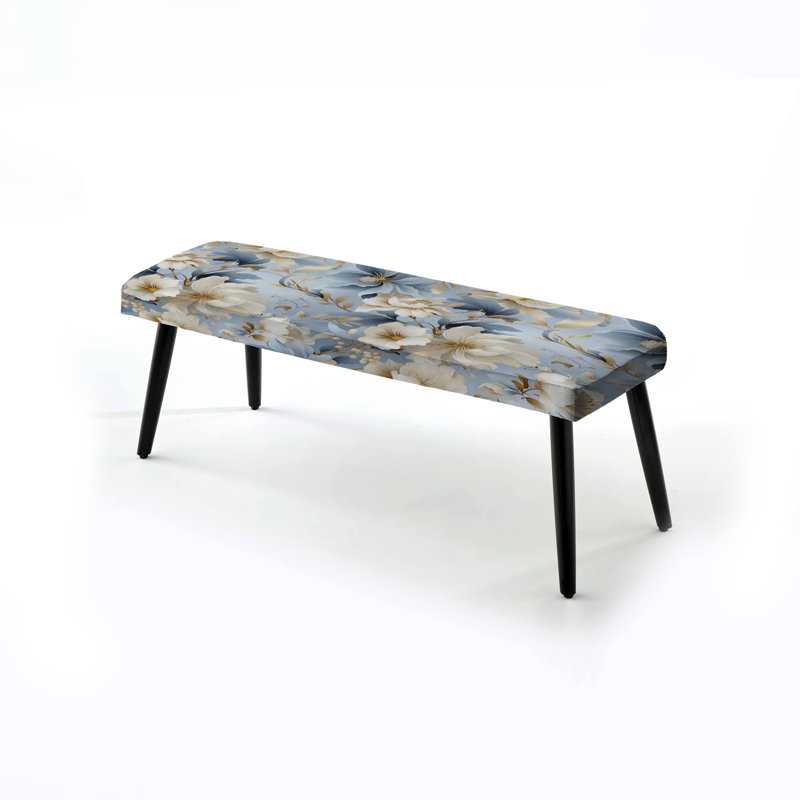 Ethereal Rococo Flourish Victorian Pattern XI - Floral Upholstered Black Bench