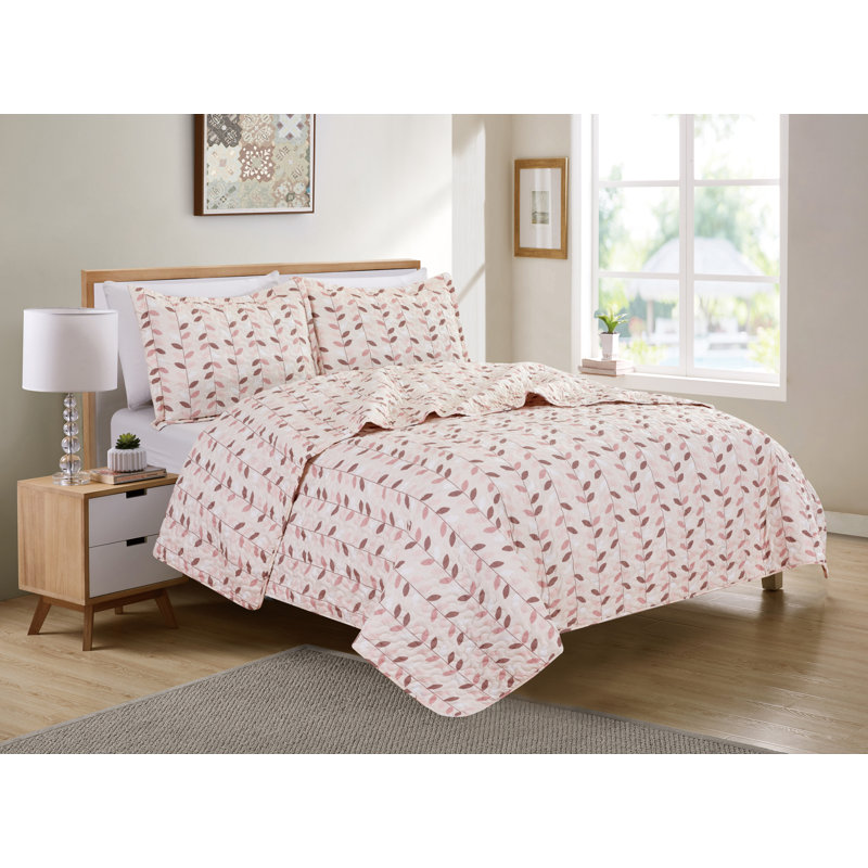 Polyester Satin Floral Quilt, Twin Quilt + 1 Sham
