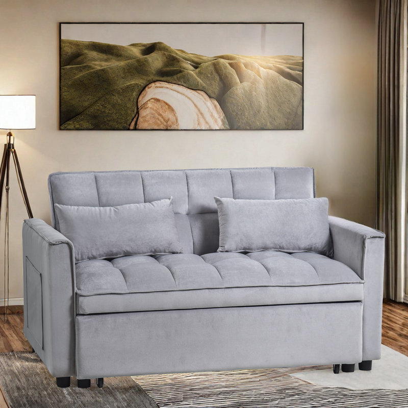 Amelita 53.54'' Velvet Sleeper Sofa, Gray