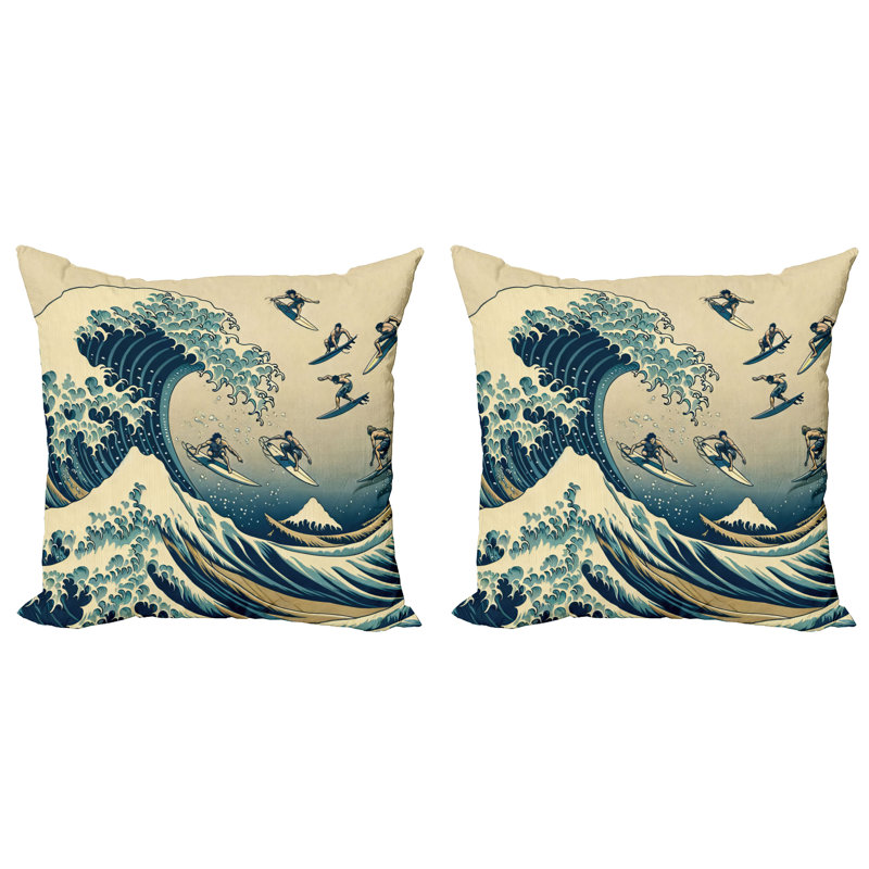 429986_Ambesonne Ukiyo-e Vague Housse de coussin 2 Pack Flying Surfers Asian, H 24 po x l 24 po