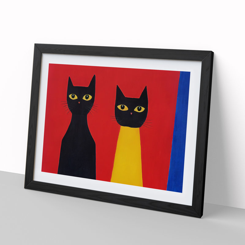 Two Abstract Cats Vol.5 - Framed Print, Black Framed, 46cm H x 64cm W x 2cm D