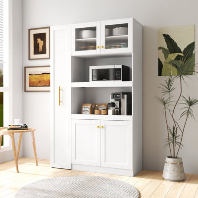 Kitchen Pantry Cabinet With Storage Shelf, Storage Cabinet With 4 Doors For Kitchen, Dining Room by Lark Manor