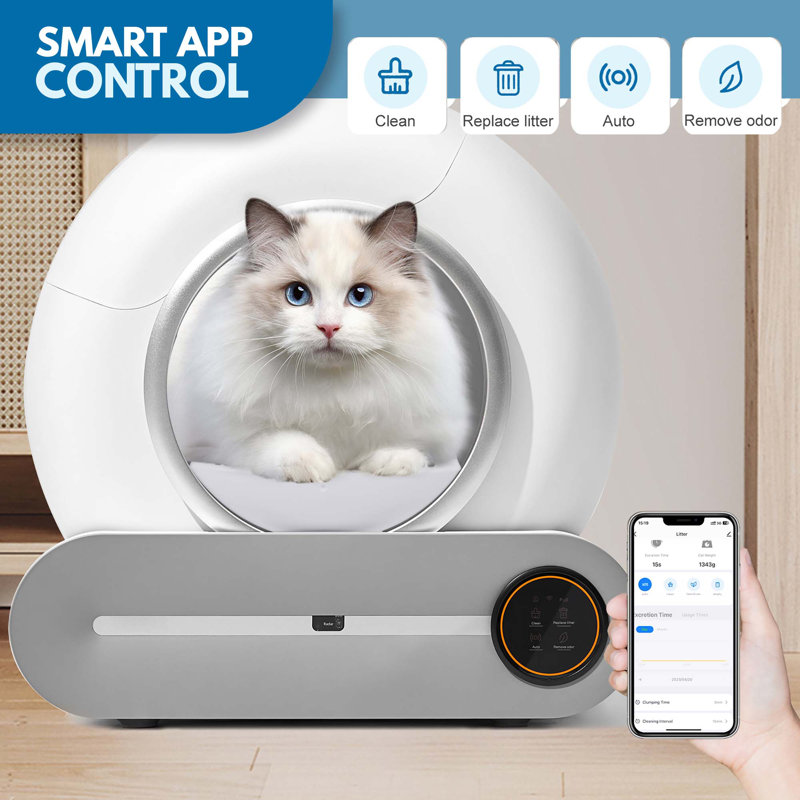 Self-cleaning Smart Cat Litter Box With Liner, Automatic Scooping & Odor Removal, App Control, 2.4g Wifi Support