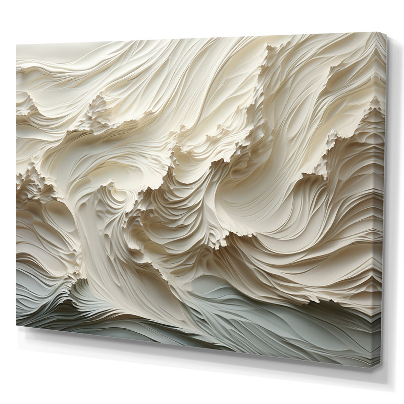 «White and Blue Wave Papercut Style II» - art mural vagues côtières, H 34 po x l 44 po x P 1,5 po, Toile tendue