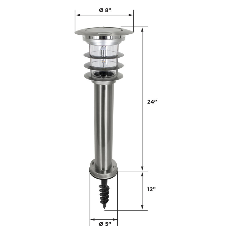 Stainless Steel Silver LED Solar Pathway Bollard Lights, Set of 2