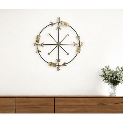26" X 25" Black Metal Distressed Compass Wall Decor