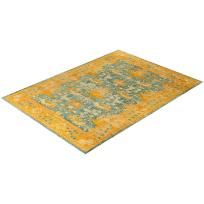 Tapis vert contemporain en laine noué à la main 8 pi 1 po x 10 pi 10 po Chelan