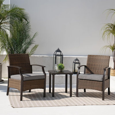 Olilawn 3 Pieces Outdoor Furniture Set, Wicker Small Patio Set Wicker Bistro Table And Chairs For Front Porch Balcony Deck Outside.