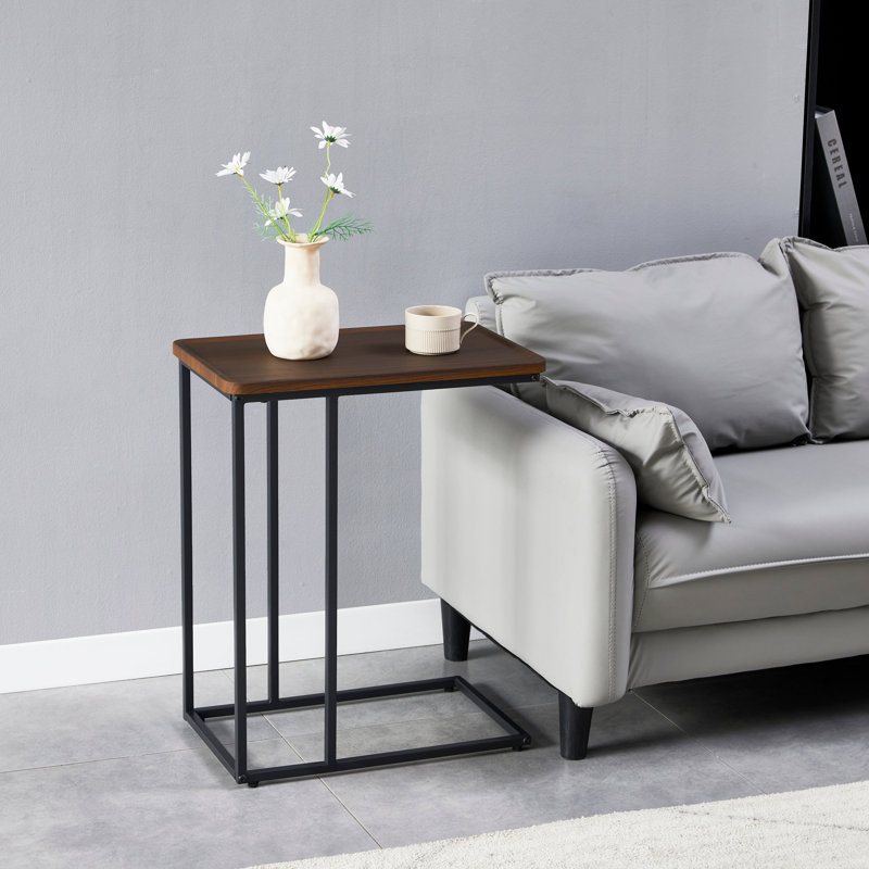 Natayla Rustic Brown C-Shaped Metal Frame End Table for Living Room, Bedroom, Bedside