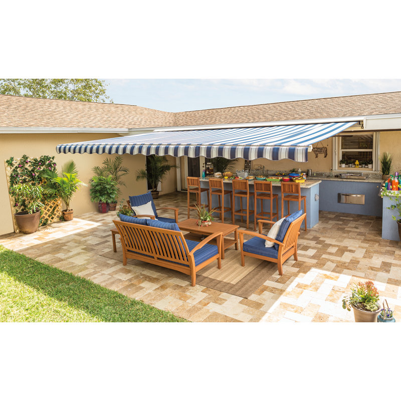 SunSetter Motorized XL Sunbrella Retractable Soffit Patio Awning, Right, 8" H x 240" W x 122" D, Silica Dune