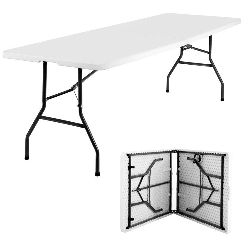 8FT White Plastic Folding Dining Table with Metal Legs