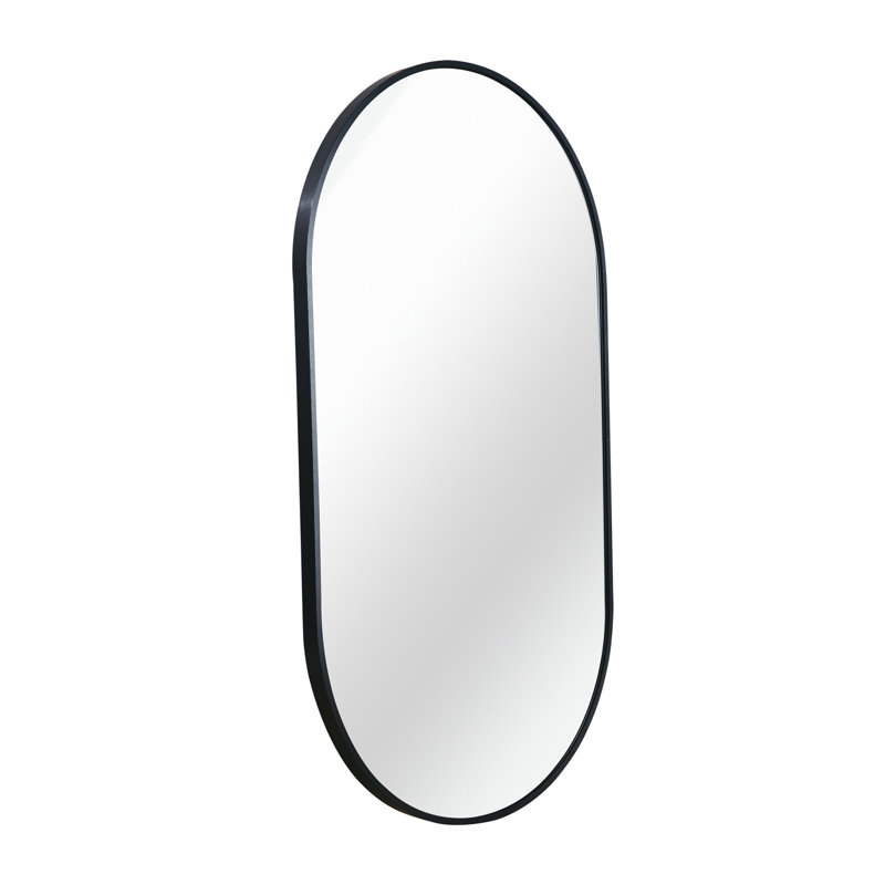 Metal Oval Mirror, Black, 33" H x 20" W