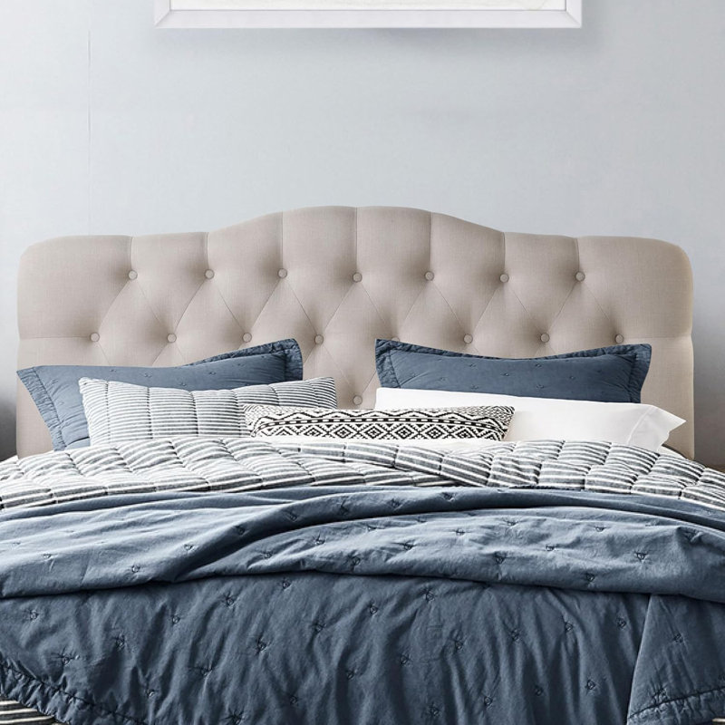Linen Upholstered Headboard-Modern-Adjustable Height-Button Tufting, King, Beige