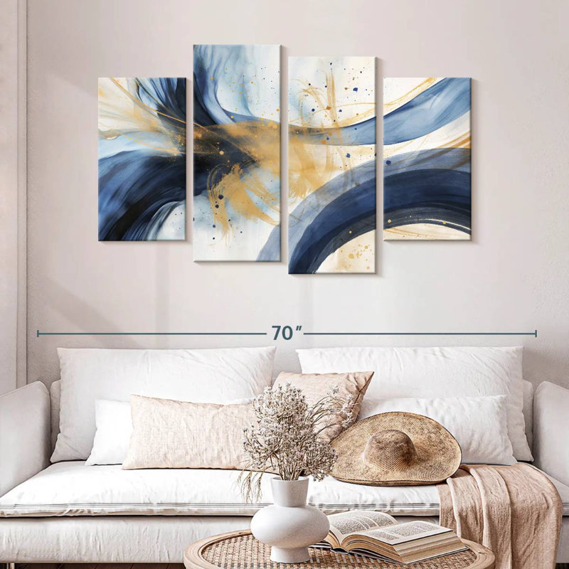 Bleu abstrait et beige Avery, H 32 po x l 52 po