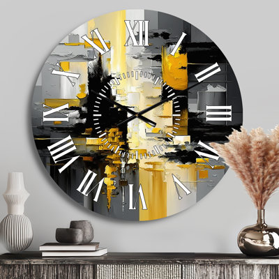 Abstract Geometric Black And Yellow V - Animals White Face Wall Clock