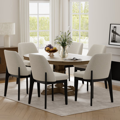 Chaise de salle à manger rembourrée en polyester 19,5 po Bason avec pieds en bois massif noir (ensemble de 6)