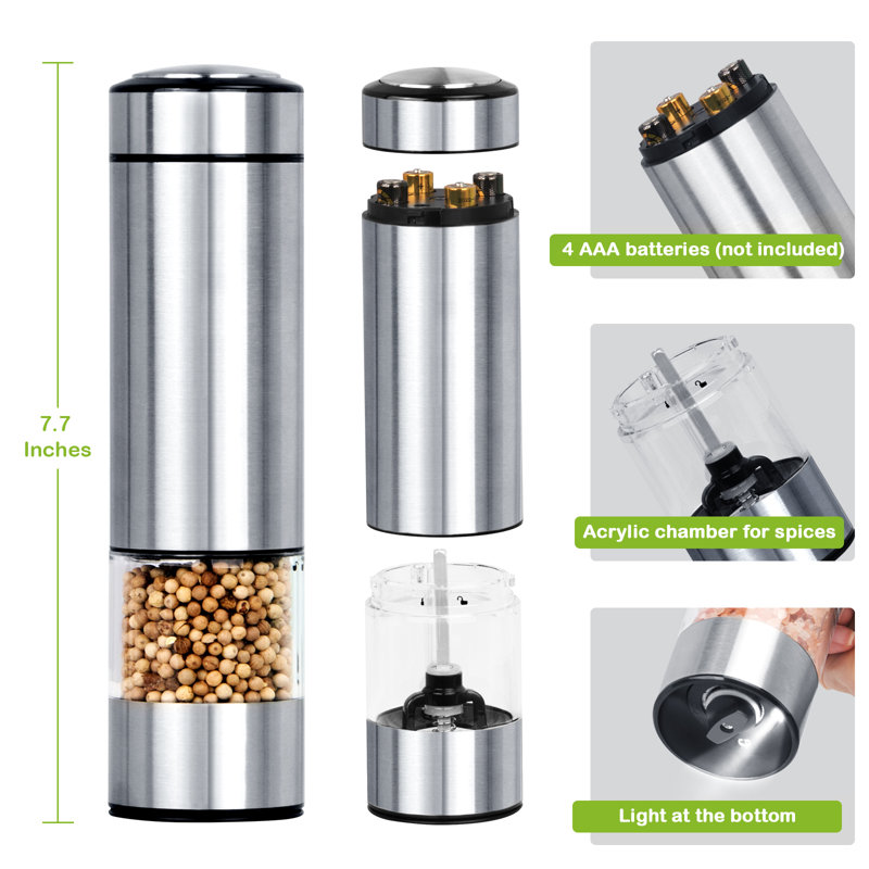 Moulin à poivre électrique à piles en acier inoxydable automatique