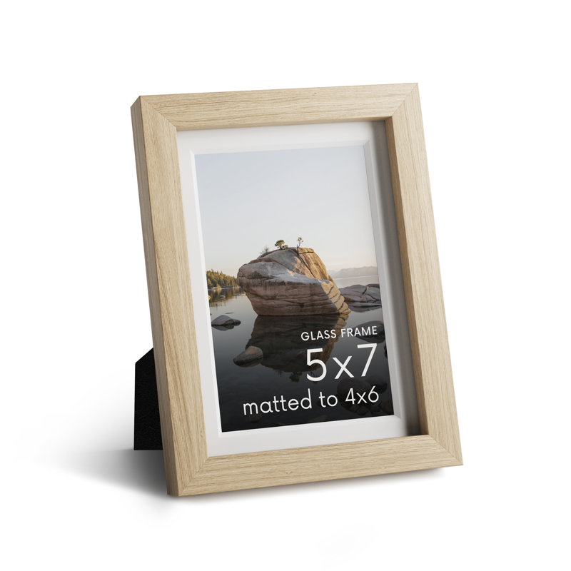 Cadre photo en bois massif avec verre, Beige, L 5 po x H 7 po