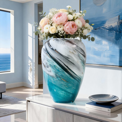 Vase de table moderne en verre soufflé à la main peint à la main en verre texturé coloré