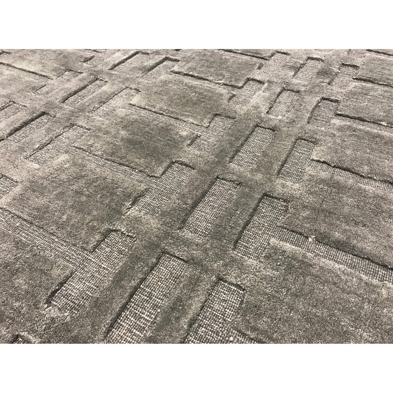 Wool Geometric Area Rug in Gray, Rectangle 9'1" x 12'3"