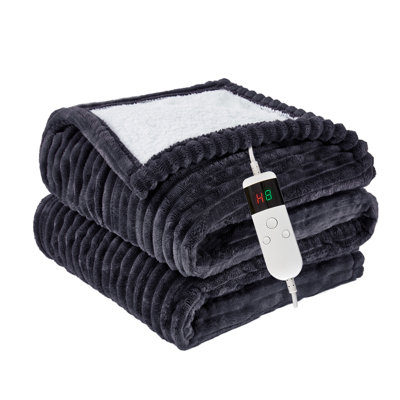 PFASDFW Heated Throw Blanket, Soft Flannel and Sherpa Electric Blanket with 10 Fast Heating Levels, 8-Hour Auto Shut-Off, Overheat Protection, Machine Washable, Dark Gray, 50" x 60"
