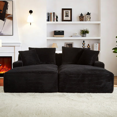 Oversized Chaise Lounge Double, Sleeper Sectional Chaise Loveseat Lounge Sofa Bed, Comfy Compression Deep Seat Corduroy Cloud Couch for Dorm Living Ro by Mercer41