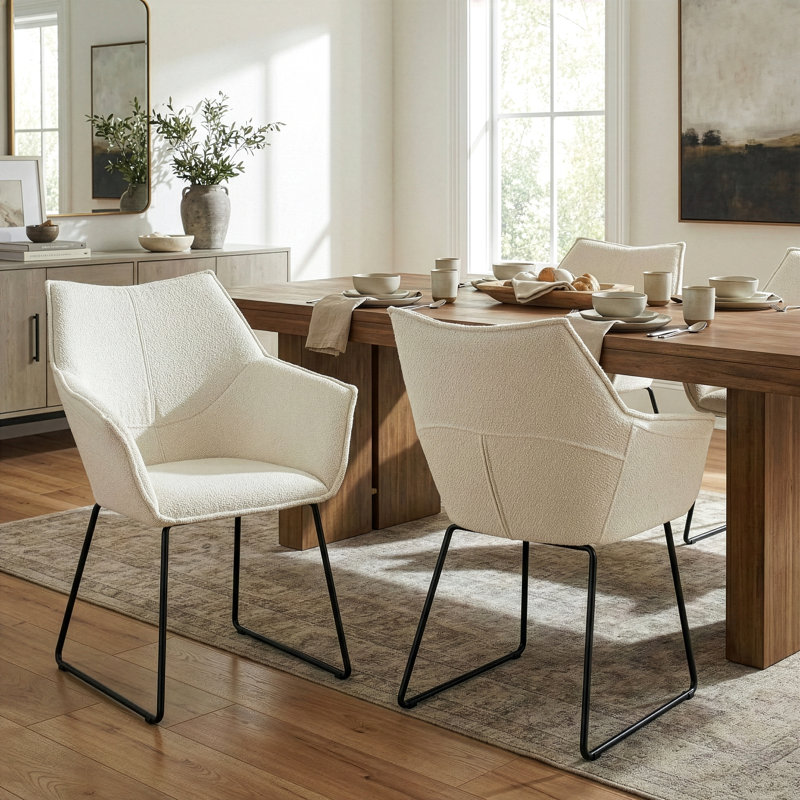 Chaise rembourrée en acier Roughton, Tissu crème
