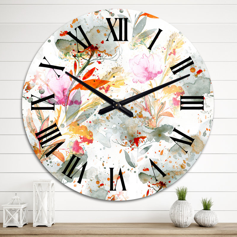 Herbe et plumes en couleurs d'automne I - Horloge murale à motifs, Moyen