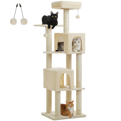 61.8" Cat Tree Tower with Perch Top, Platform, Cat Condo and Sisal Scratching Post