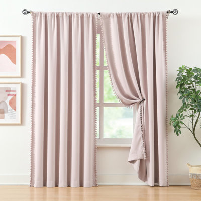 Pompom Blackout Curtains For Bedroom Pink Girls 84 Inch Energy Efficient Thermal Insulated Living Room Darkening Curtain Panels For Kitchen Nursery Room 52" W X2 Panels Rod Pocket