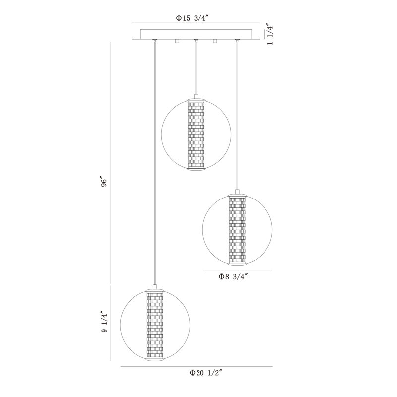 Luminaire suspendu 3 lumières Atomo, Fumée, Or