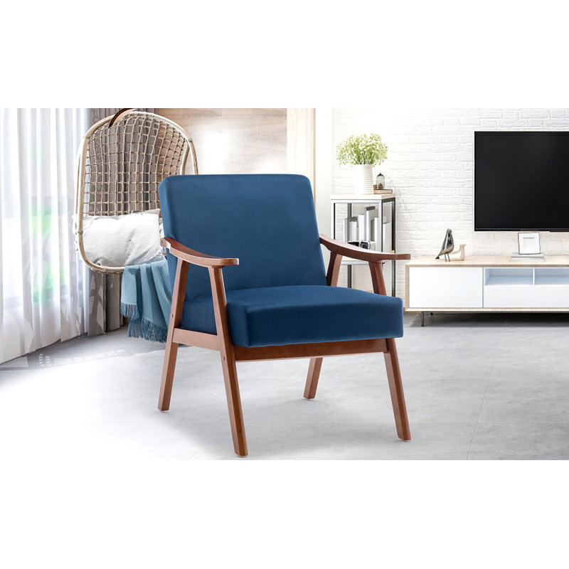 Fauteuil l 26,37 po Jamesina, Duvet de velours bleu 