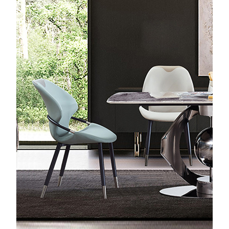 Chaise de salle à manger moderne en cuir de polyuréthane minimaliste, Bleu
