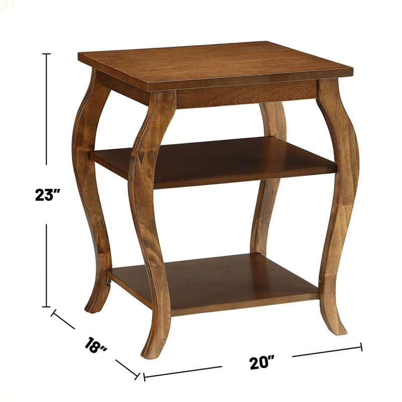 Table de bout carrée avec 2 tablettes, noyer